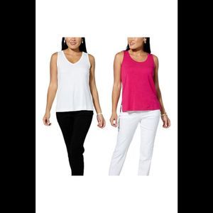 WynneLayers 2-pack Scoop-Neck & V-Neck Tank Set Magenta/Cloud - Regular